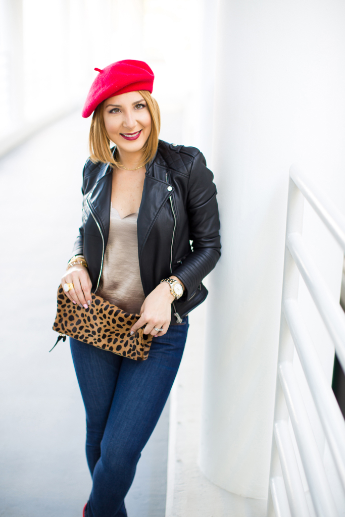 Blame it on Mei, @blameitonmei, Miami Fashion Blogger, Fall Outfit Look, Red Beret, Moto Jacket