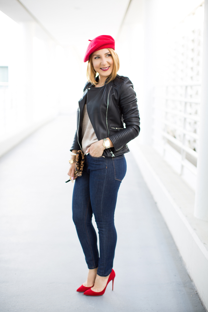 Blame it on Mei, @blameitonmei, Miami Fashion Blogger, Fall Outfit Look, Red Beret, Moto Jacket