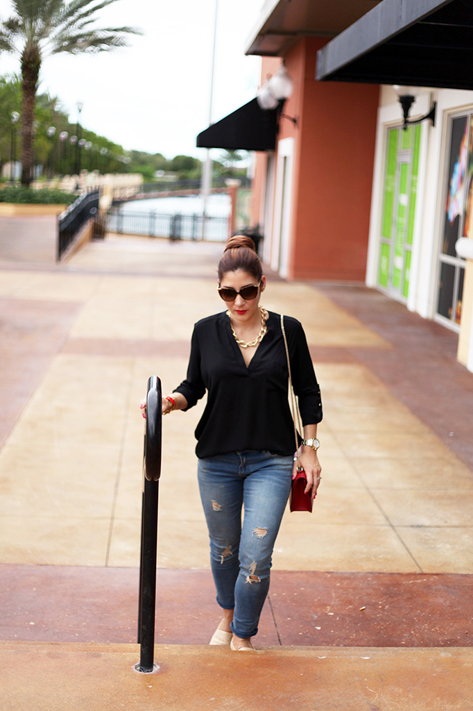 Blame it on Mei Nordstrom Top Bun Fall 2015 Fashion Blogger Rolex Daytona Destroyed Ripped Jeans Tiffany bracelet Henri Bendel Chanel Espadrille D&G sunglasses Valentino Rockstud