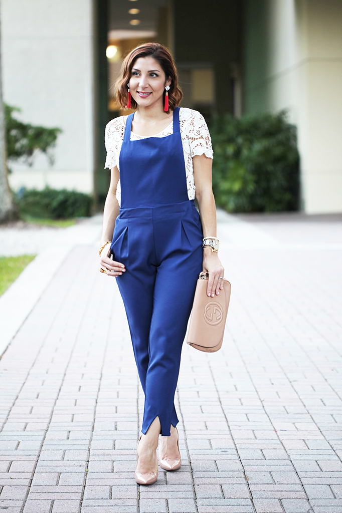 dormir Prisionero dentro Jumping For Fall: Blue Jumpsuit + Lace Top - Blame it on Mei | Miami Mom  Blogger Mei Jorge