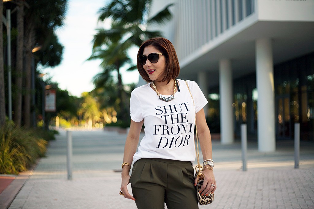 10-7-15 Blame it on Mei Fall 2015 TJ Designs tshirt Nordstrom olive green Fashion Blogger Henri Bendel Tiffany bracelet Chloe Drew Leapord YSL ring Christian Louboutin pumps