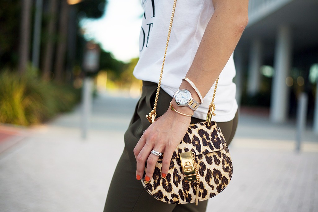 10-7-15 Blame it on Mei Fall 2015 TJ Designs tshirt Nordstrom olive green Fashion Blogger Henri Bendel Tiffany bracelet Chloe Drew Leapord YSL ring Christian Louboutin pumps