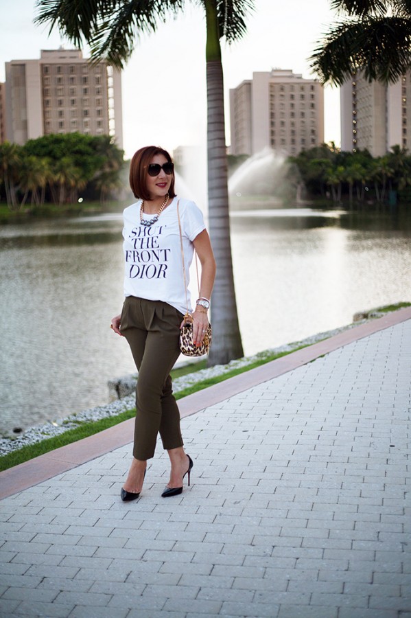 10-7-15 Blame it on Mei Fall 2015 TJ Designs tshirt Nordstrom olive green Fashion Blogger Henri Bendel Tiffany bracelet Chloe Drew Leapord YSL ring Christian Louboutin pumps