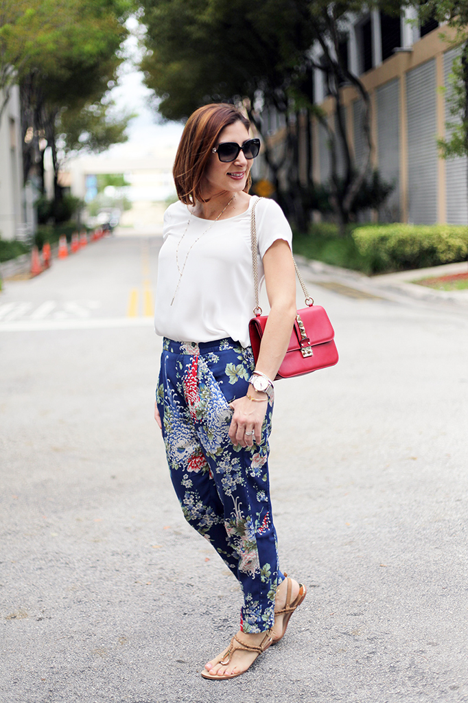 Blame it on Mei Miami Fashion Blogger Fall 2015 Bvlgari sunglasses Zara Floral Pants Henri Bendel Necklace Ring Tiffany Bracelet Valentino Rockstud Handbag Dolce Vita Sandals.jpg