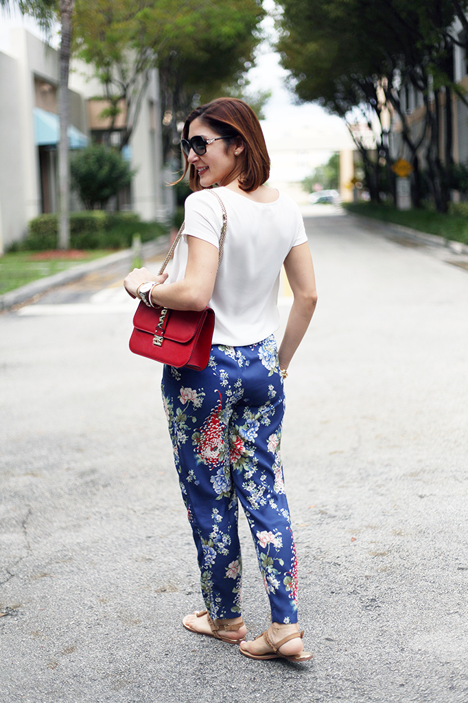 Blame it on Mei Miami Fashion Blogger Fall 2015 Bvlgari sunglasses Zara Floral Pants Henri Bendel Necklace Ring Tiffany Bracelet Valentino Rockstud Handbag Dolce Vita Sandals.jpg