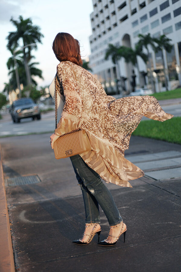 Blame it on Mei Miami Fashion Blogger Fall 2015 Animal Print Kimono Valentino Rockstud Sandal Montblanc Chanel Boy Henri Bendel Tiffany T bracelet