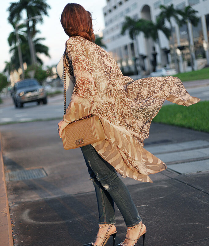 Blame it on Mei Miami Fashion Blogger Fall 2015 Animal Print Kimono Valentino Rockstud Sandal Montblanc Chanel Boy Henri Bendel Tiffany T bracelet