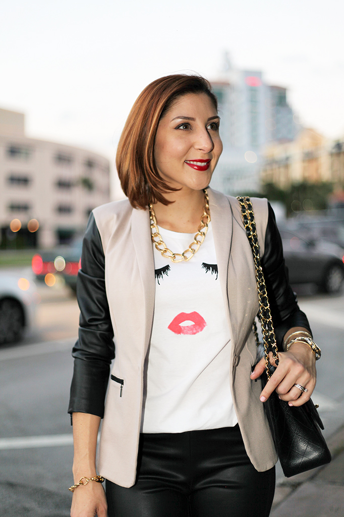 11-18-15 Blame it on Mei Miami Fashion Blogger Fall 2015 Graphic Tshirt Two Tone Blazer Chanel Classic Louboutin Suede Pumps Rolex Henri Bendel-2-1024