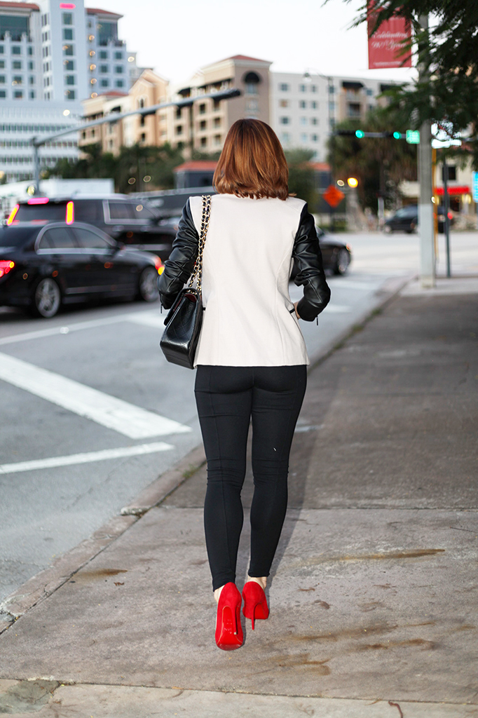 Blame it on Mei Miami Fashion Blogger Fall 2015 Graphic Tshirt Two Tone Blazer Chanel Classic Louboutin Suede Pumps Rolex Henri Bendel