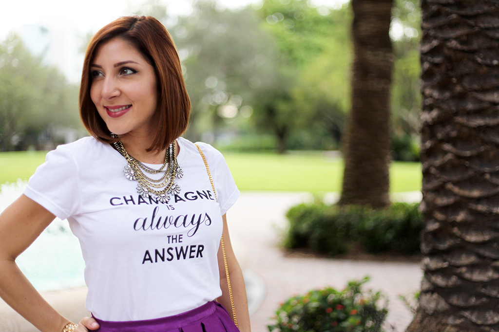 Blame it on Mei Miami Fashion Blogger Fall 2015 T+J Design tshirt Chloe Drew Leapord Purple Midi Skirt Tiffany T Bracelet Montblanc Baublebar Henri Bendel Louboutin Black Pumps