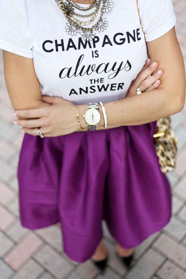 Blame it on Mei Miami Fashion Blogger Fall 2015 T+J Design tshirt Chloe Drew Leapord Purple Midi Skirt Tiffany T Bracelet Montblanc Baublebar Henri Bendel Louboutin Black Pumps