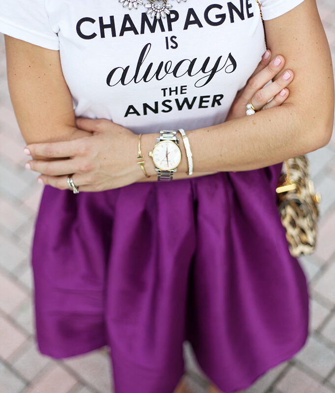 Blame it on Mei Miami Fashion Blogger Fall 2015 T+J Design tshirt Chloe Drew Leapord Purple Midi Skirt Tiffany T Bracelet Montblanc Baublebar Henri Bendel Louboutin Black Pumps