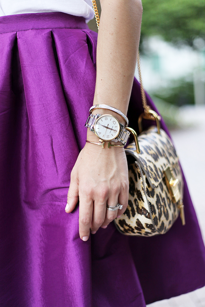 Blame it on Mei Miami Fashion Blogger Fall 2015 T+J Design tshirt Chloe Drew Leapord Purple Midi Skirt Tiffany T Bracelet Montblanc Baublebar Henri Bendel Louboutin Black Pumps