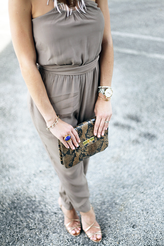 Blame it on Mei Miami Fashion Blogger Fall 2015 Bebe Embelished Jumpsuit Animal Print Clutch Tiffany T Bracelet Montblanc Watch Bendel Louboutin Gold Sandals