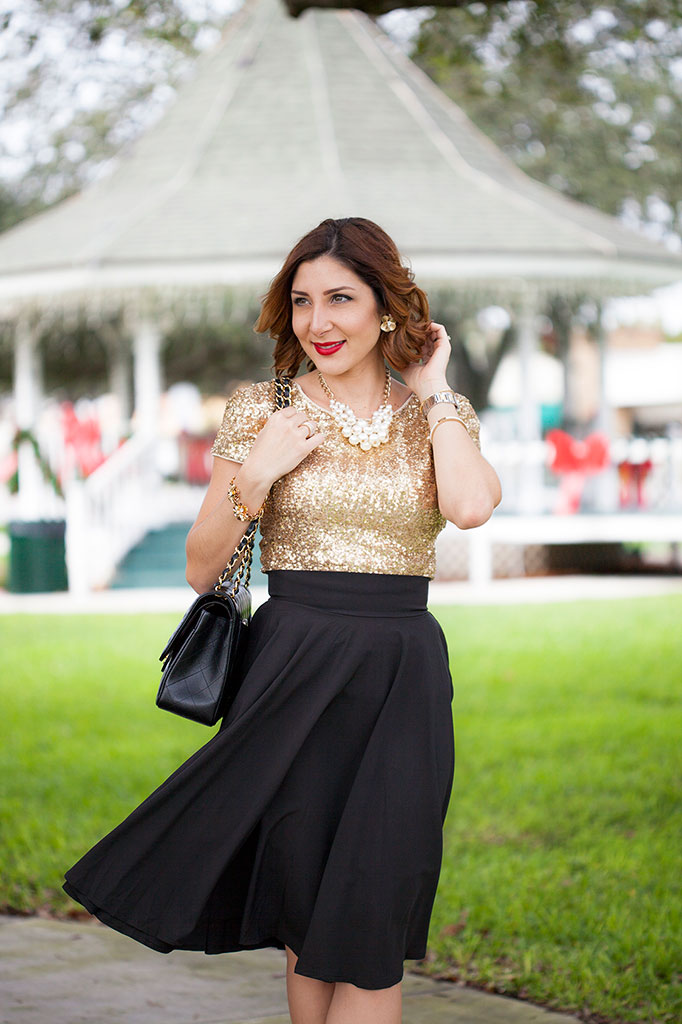 Holiday Look: Sequin Top + Pleated Skirt - Blame it on Mei