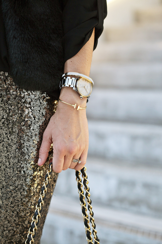 Blame it on Mei Miami Fashion Blogger Holiday Look 2015 Sequin Legging Sequin Pants Faux Fur Vest Montblanc Timewalker Watch Louboutin Iriza Patent Pumps Chanel Classic Double Flap Handbag