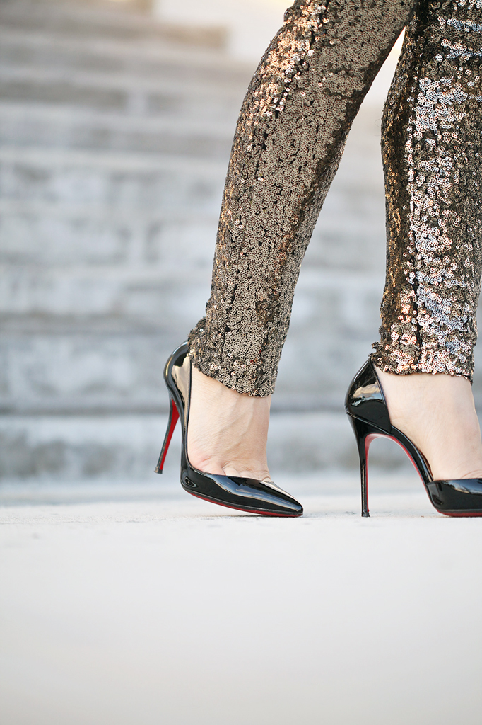 Blame it on Mei Miami Fashion Blogger Holiday Look 2015 Sequin Legging Sequin Pants Faux Fur Vest Montblanc Timewalker Watch Louboutin Iriza Patent Pumps Chanel Classic Double Flap Handbag