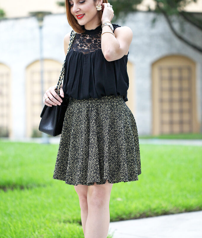 Blame-it-on-Mei-Miami-Fashion-Blogger-Holiday-Look-2015-Lace-Blouse-Flared-Skirt-Gold-Embroidery-Cartier-Ballon-Bleu-Louboutin-Iriza-Pumps-Chanel-Classic-Double-Flap