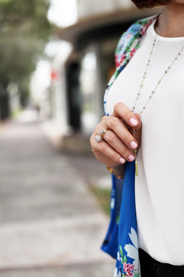 12-3-15 Blame it on Mei Miami Fashion Blogger Fall 2015 Blue Flower Kimono Henri Bendel Dainty necklace Coated Jeans Gray Floppy Hat Rolex Daytona Bvlgari Sunglasses Suede Lace up Sandals-6-1024