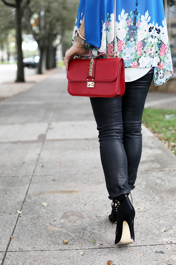 12-3-15 Blame it on Mei Miami Fashion Blogger Fall 2015 Blue Flower Kimono Henri Bendel Dainty necklace Coated Jeans Gray Floppy Hat Rolex Daytona Bvlgari Sunglasses Suede Lace up Sandals-7-1024