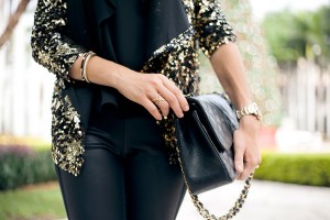 Blame it on Mei Miami Fashion Blogger Holiday Look 2015 Sequin Jacket Blazer Pleather Legging Chanel Classic Handbag Rolex Daytona Short Hair Natural Waves Louboutin Iriza Pumps