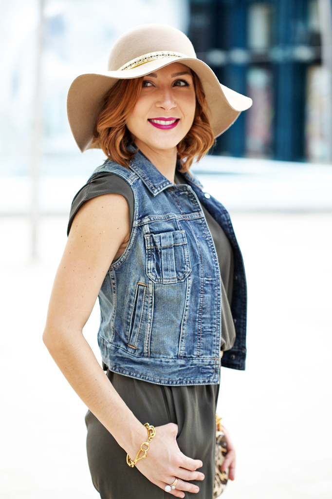 1-18-16-Blame-it-on-Mei-Fashion-Blogger-2016-Denim-Jacket-Olive-Green-Jumpsuit-Floppy-Hat-Chloe-Drew-Leopard-Crossbody-Lace-Up-Sandals-Soft-Waves