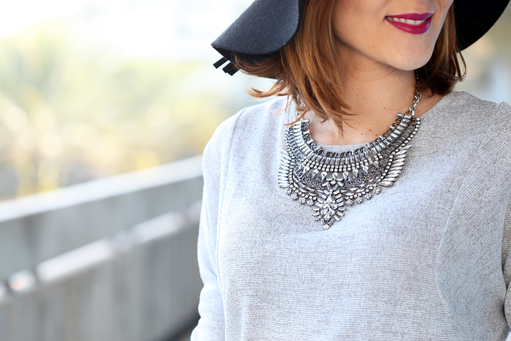 3-2-16-Blame-it-on-Mei-Miami-Fashion-Blogger-2016-Winter-Gray-Grey-Sweater-Mirina-Max-Statement-Necklace-Prada-Saffiano-Lux-Tote-Handbag-Lace-Up-Sandals-Coated-Jeans-Floppy-Hat