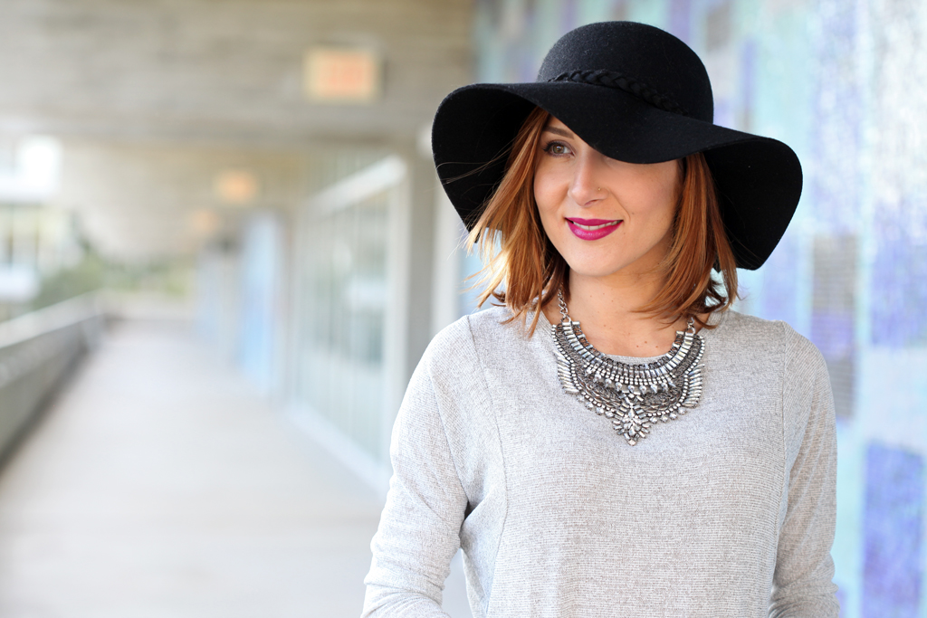 3-2-16-Blame-it-on-Mei-Miami-Fashion-Blogger-2016-Winter-Gray-Grey-Sweater-Mirina-Max-Statement-Necklace-Prada-Saffiano-Lux-Tote-Handbag-Lace-Up-Sandals-Coated-Jeans-Floppy-Hat