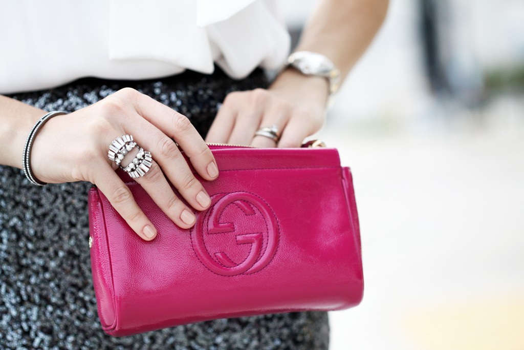 Blame-it-on-Mei-Miami-Fashion-Blogger-2016-Wedding-Guest-Outfit-Sequin-Pencil-Skirt-Gucci-Fucshia-Clutch-Louboutin-Iriza-Pumps-Bow-Neck-Halter-Blouse-Baublebar-Ascher-Earrings