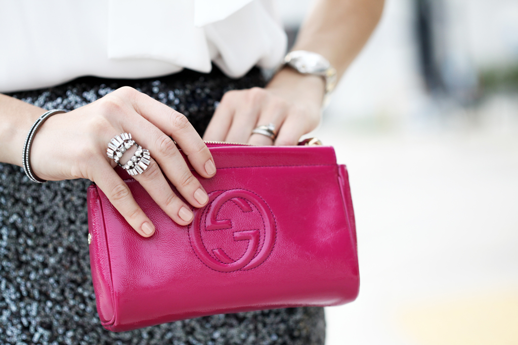 Blame-it-on-Mei-Miami-Fashion-Blogger-2016-Wedding-Guest-Outfit-Sequin-Pencil-Skirt-Gucci-Fucshia-Clutch-Louboutin-Iriza-Pumps-Bow-Neck-Halter-Blouse-Baublebar-Ascher-Earrings