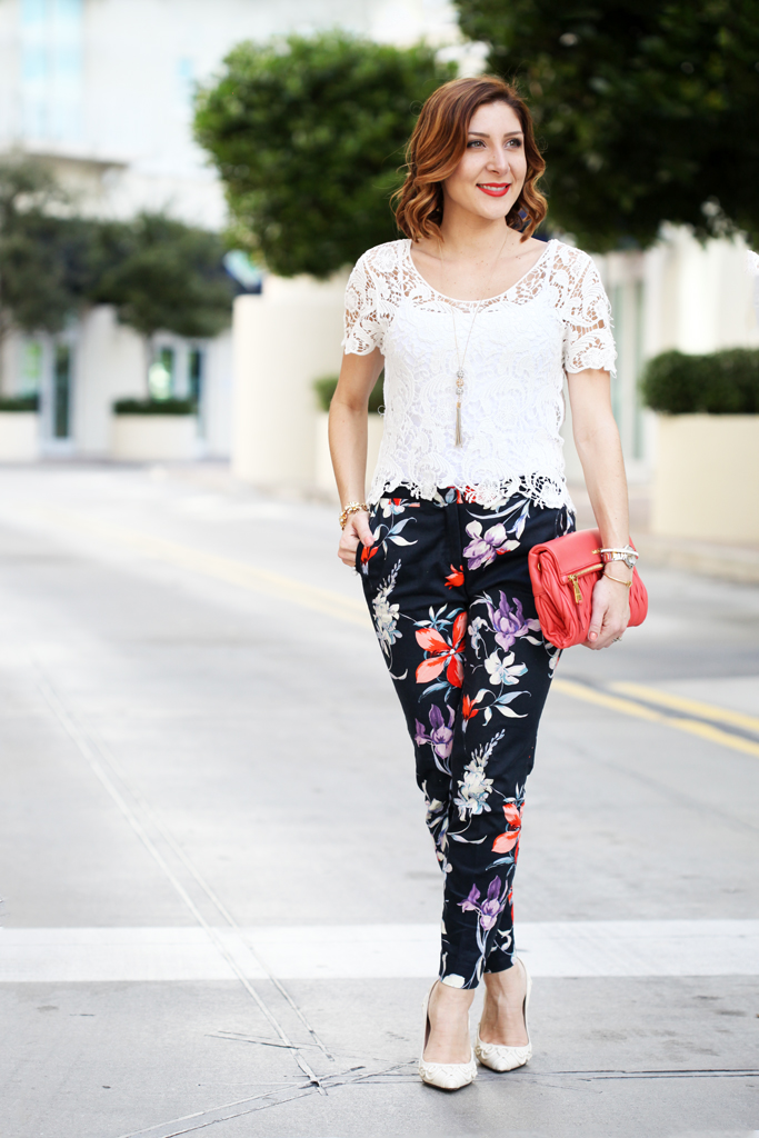 Marching Into Spring: Crochet Top + Floral Pants - Blame it on Mei
