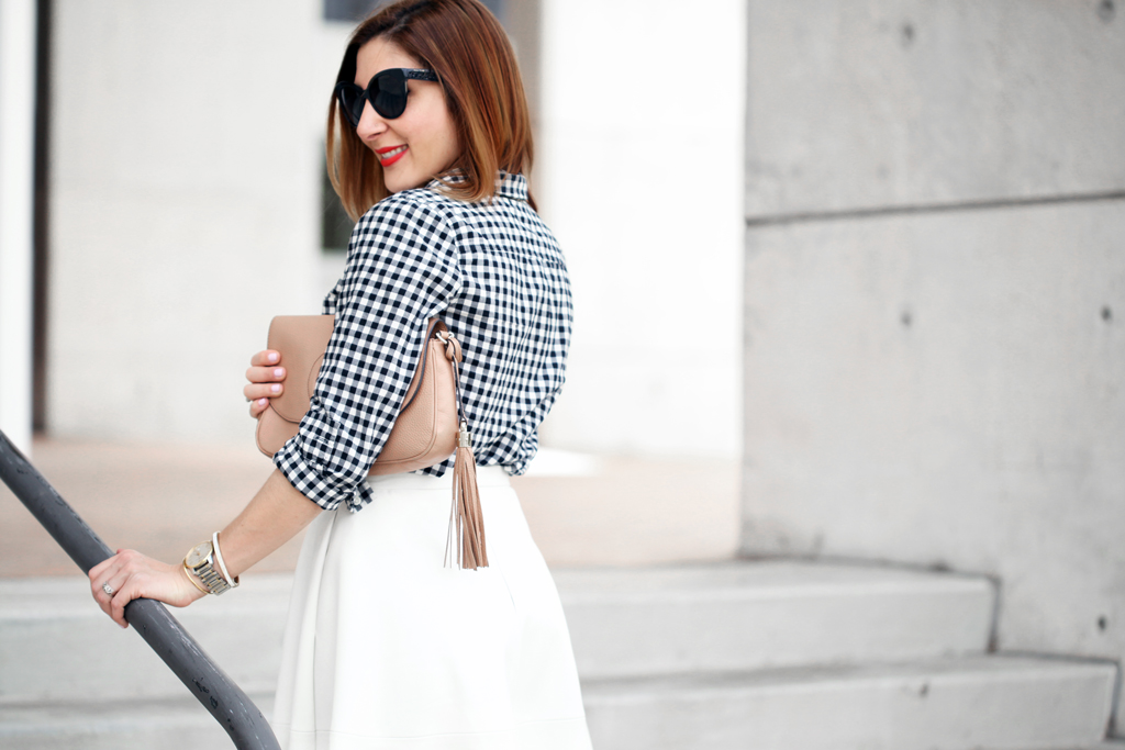 Blame-it-on-Mei-Miami-Fashion-Blogger-2016-Spring-Outfit-Idea-Look-Inspiration-Buffalo-Plaid-Shirt-Midi-Pleather-White-Skirt-Gucci-Soho-Crossbody-Miu-Miu-Cat-Eye-Loubotin-Nude-Blush-Heels