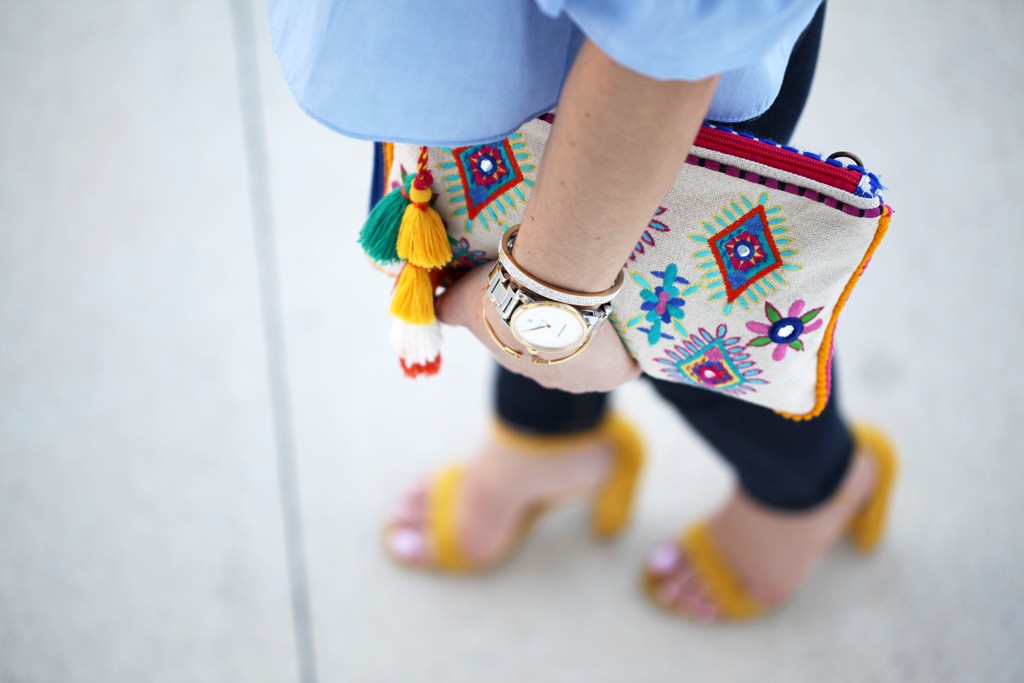 Blame-it-on-Mei-Miami-Fashion-Blogger-2016-Spring-Outfit-Idea-Look-Inspiration-Ruffle-Cold-Shoulder-Top-With-Denim-Jeans-Canvas-Clutch-Yellow-Strappy-Sandals-Miu-Miu-Cat-Eye