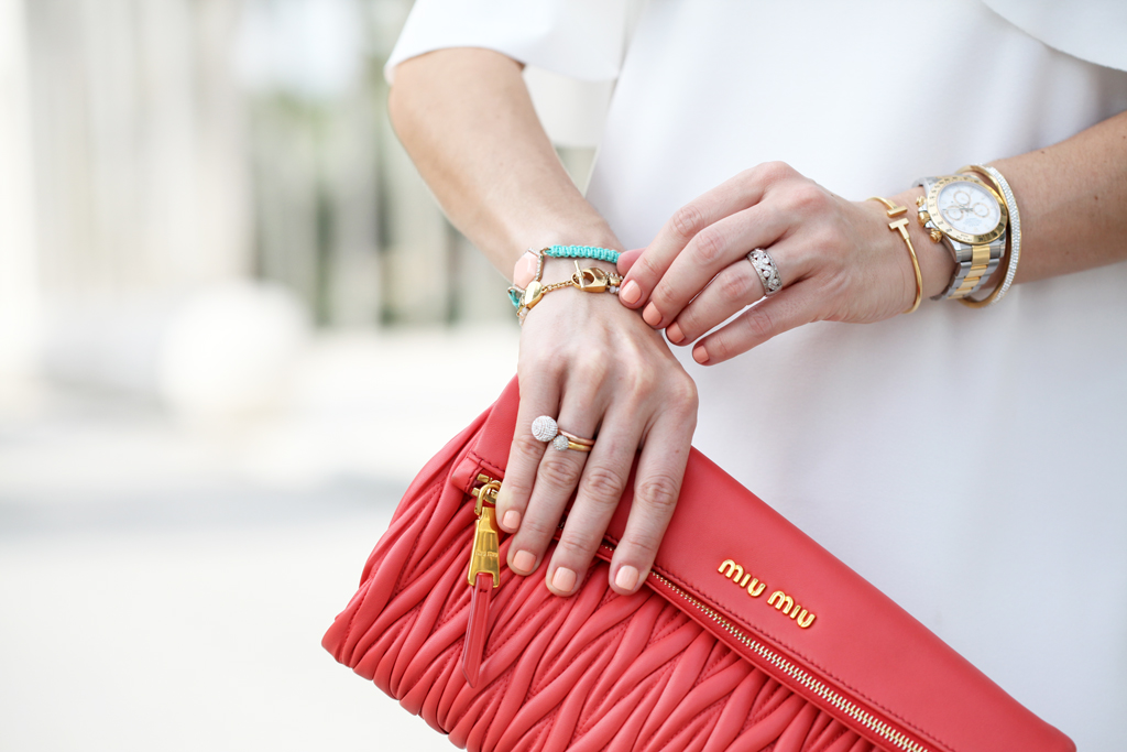 Blame-it-on-Mei-Miami-Fashion-Blogger-2016-Spring-Outfit-Look-Off-The-Shoulder-Dress-Miu-Miu-Coral-Clutch-Baublebar-Honolulu-Tassel-Earrings-Aquazzura-Wild-One-Tassel-Wedges