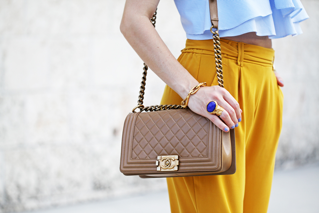 Blame-it-on-Mei-Miami-Fashion-Blogger-2016-Spring-Outfit-Look-Ruffle-Crop-Top-Wide-Trouser-Chanel-Boy-Aquazzura-Wild-One-Wedge-Tassel-Earrings-Soft-Waves-Short-Hair