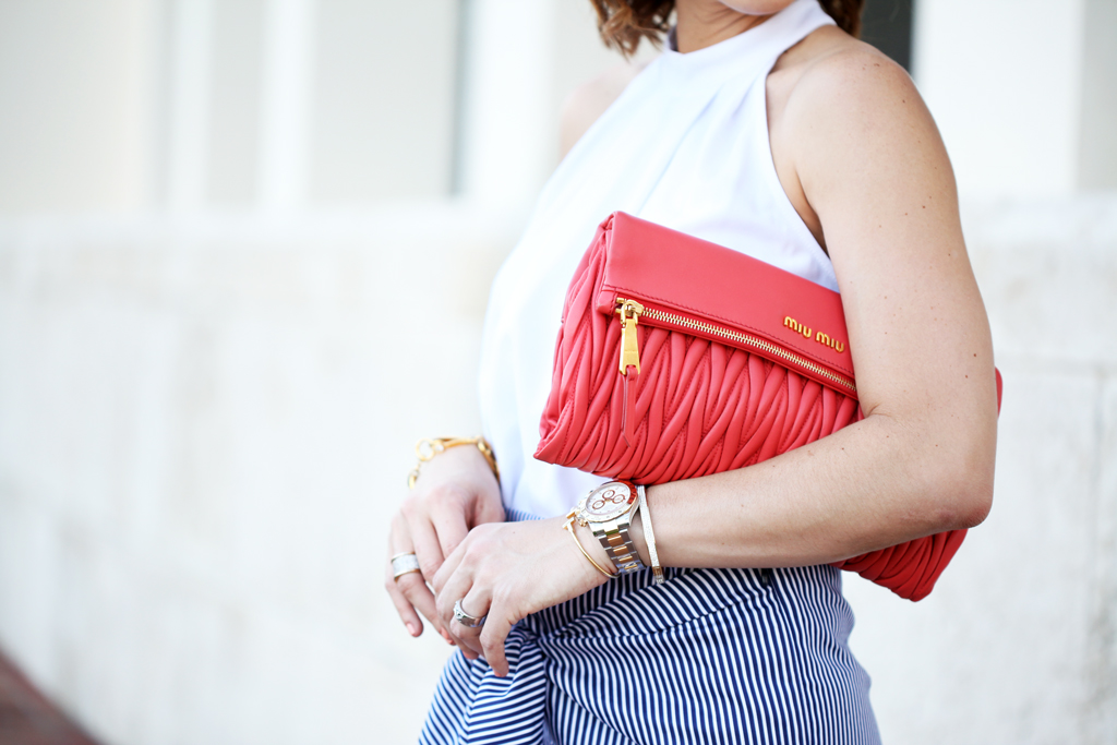 Blame-it-on-Mei-Miami-Fashion-Blogger-2016-Spring-Outfit-Look-Halter-Top-Bow-Stripe-Culotte-Baublebar-Zoe-Flower-Earrings-Miu-Miu-Coral-Clutch-Blush-Sandal-Soft-Waves-on-Short-Hair