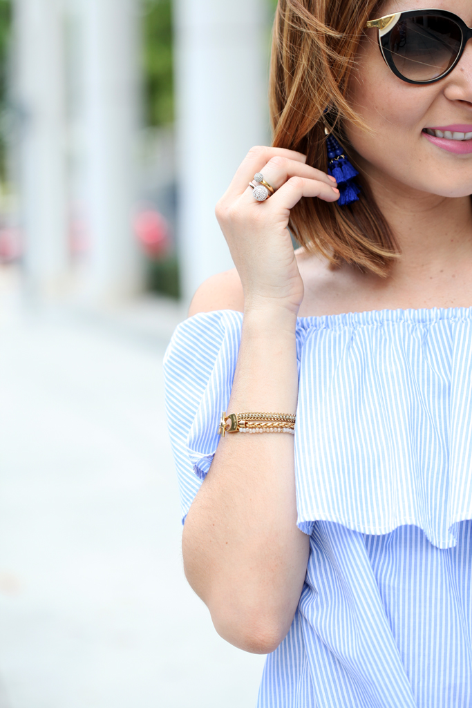 5-6-16-Blame-it-on-Mei-Miami-Fashion-Blogger-2016-Spring-Outfit-Look-Off-The-Shoulder-Dress-Stripes-Baublebar-Cannes-Earrings-Gucci-Soho-Crosbody-Lace-Up-Sandal-Miniature-Pinscher-4-1024