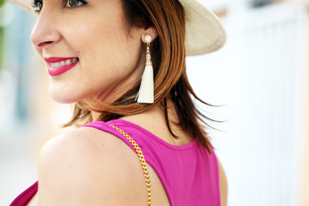 Blame-it-on-Mei-Miami-Fashion-Blogger-2016-Summer-Outfit-Pink-Shift-Dress-Valentino-Rockstud-Sandals-Chloe-Drew-Leopard-Clutch-Tassel-Earrings-Panama-Hat