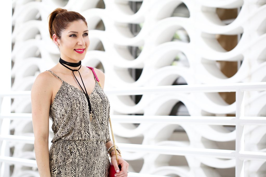 Blame-it-on-Mei-Miami-Fashion-Blogger-2016-Summer-Outfit-Printed-Jumpsuit-YSL-Hot-Pink-Clucth-Strap-Wrap-Around-Sandals-Baublebar-Lariat-Choker-YSL-Arty-Ring