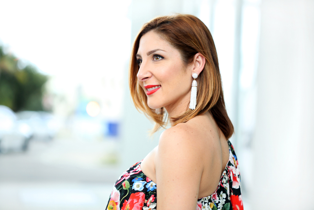 Blame-it-on-Mei-Miami-Fashion-Blogger-2016-Floral-One-Shoulder-Top-with-Striped-Shorts-Casual-Outfit-Summer-Look-Baublebar-Pinata-Tassels-Valentino-Rockstuds-sandals-crossbody