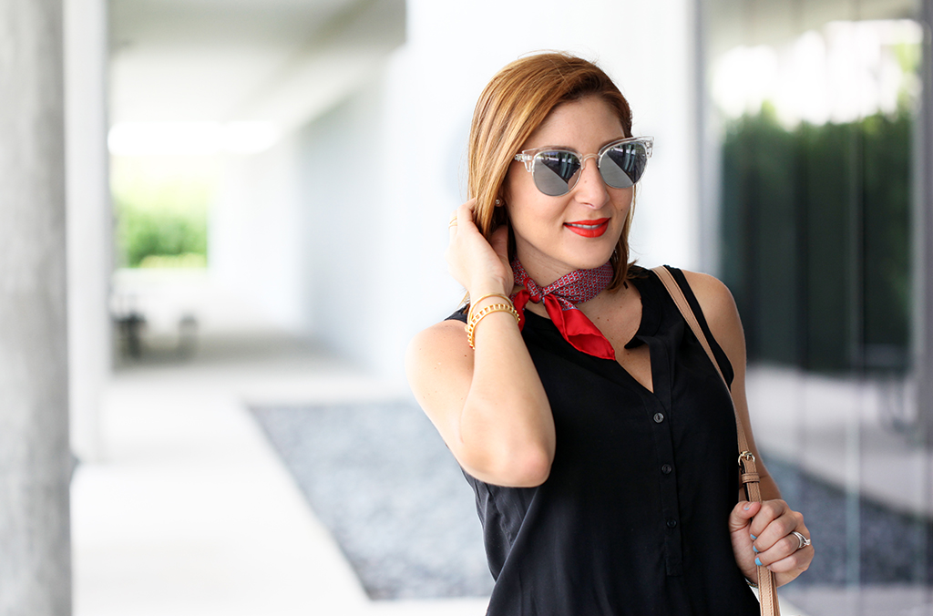 blame-it-on-mei-miami-fashion-blogger-2016-u-by-kotex-power-to-the-#periodprojects-dosomething.org-black-romper-neck-scarf-gucci-soho-chanel-espadrilles-quay-avalon-casual-look-comfortable-outfit