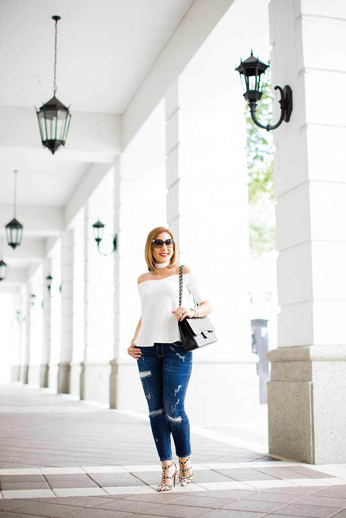 In The Neck of Time: Off-The-Shoulder Top + Leopard Sandals