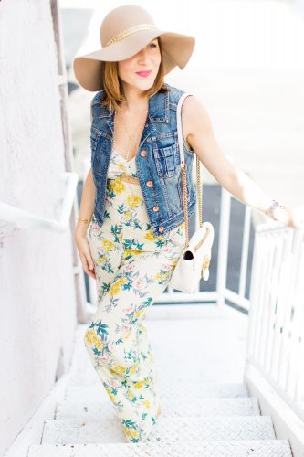 Blame-it-on-Mei-Miami-Fashion-Blogger-2016-Floral-Jumpsuit-Sleeveless-Denim-Vest-Floppy-Hat-Festival-Inspo-Summer-Look-Casual-Look-Gucci-Soho-Summer-Outft-Casual-Look-Gucci-Marmont-Matelasse
