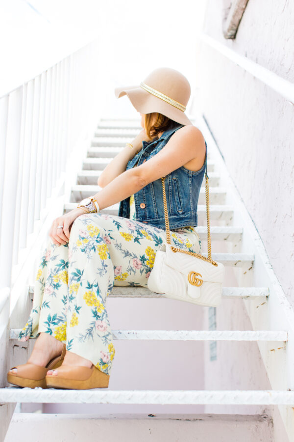 Blame-it-on-Mei-Miami-Fashion-Blogger-2016-Floral-Jumpsuit-Sleeveless-Denim-Vest-Floppy-Hat-Festival-Inspo-Summer-Look-Casual-Look-Gucci-Soho-Summer-Outft-Casual-Look-Gucci-Marmont-Matelasse