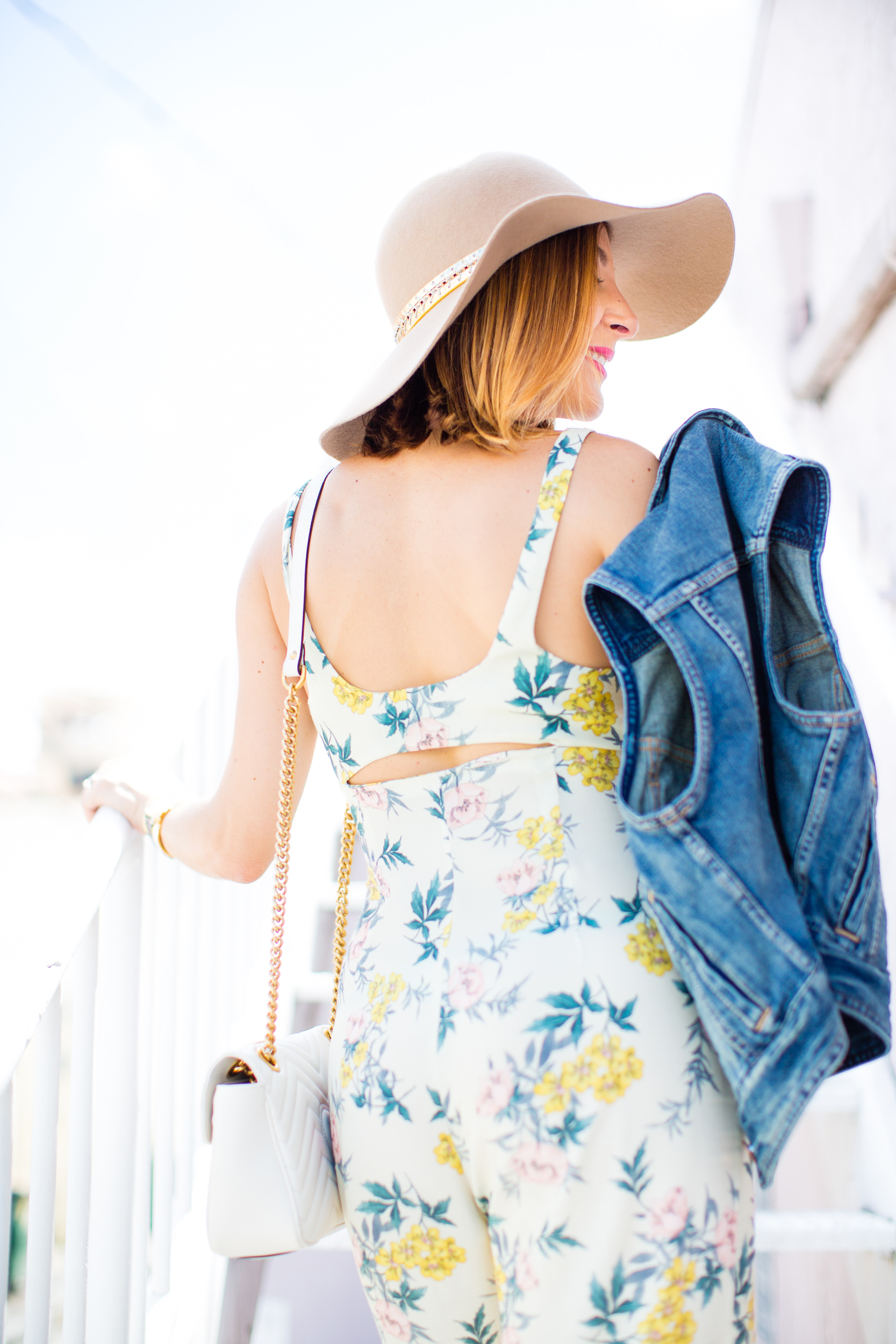 Blame-it-on-Mei-Miami-Fashion-Blogger-2016-Floral-Jumpsuit-Sleeveless-Denim-Vest-Floppy-Hat-Festival-Inspo-Summer-Look-Casual-Look-Gucci-Soho-Summer-Outft-Casual-Look-Gucci-Marmont-Matelasse