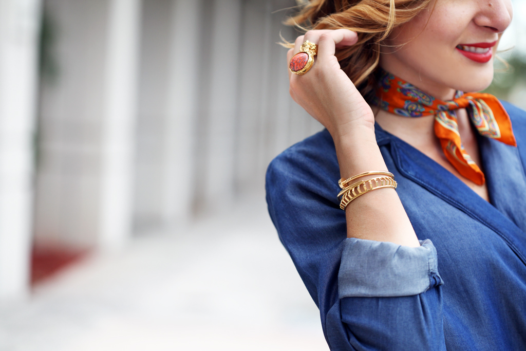 Blame-it-on-Mei-Miami-Fashion-Blogger-2016-Chambray-Denim-Jumpsuit-Fall-Outfit-Transiton-Look-Blush-Patent-Louboutin-So-Kate-Gucci-Soho-Neck-Scarf-Soft-Curls-Short-Hair