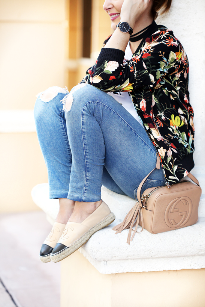 All About That Célfie: Destroyed Jeans + Floral Bomber Jacket - Blame ...