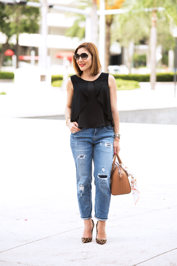 Blame-it-on-Mei-Miami-Fashion-Blogger-2016-Transition-to-Fall-in-Miami-Black-Flowy-Top-Denim-Boyfriend-Jeans-Givenchy-Antigona-Louboutin-Leopard