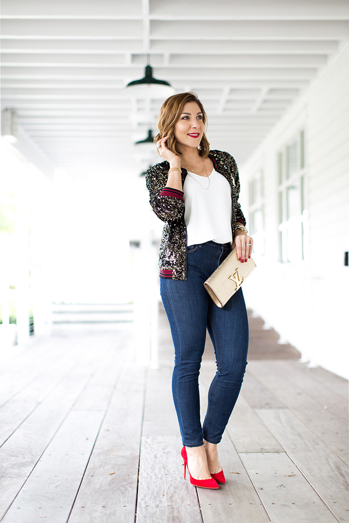 It's Da' Bomb: Sequin Bomber Jacket + High-Rise Jeans - Blame it on Mei ...