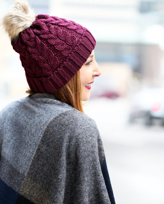 Blame-it-on-Mei-Miami-Fashion-Travel-Blogger-2016-Winter-Fall-Look-How-To-Wear-Poncho-Pom-Beanie-Gray-Over-The-Knee-Boots-with-Jeans-Geometric-Cape-Minneapolis